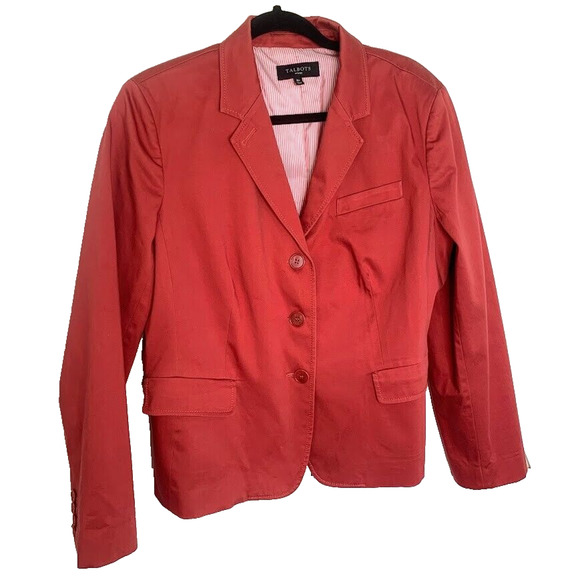 Talbots Nantucket Red Womens Blazer Jacket Petite Size 16 Preppy 3 Button Pocket - Picture 1 of 6